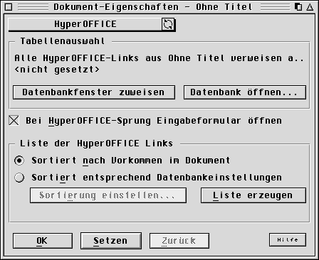 Der Dialog "HyperOFFICE-Links"